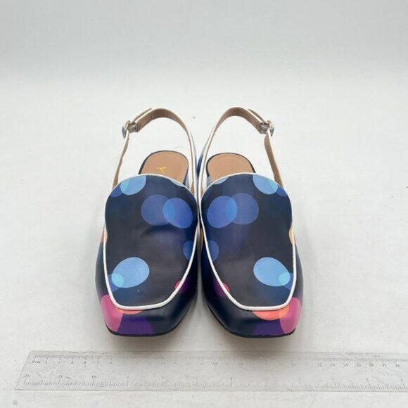 YDN Colorful Dots Square Toe Block Low Heels Slingback Formal Loafer Dressy Shoe - Picture 3 of 8